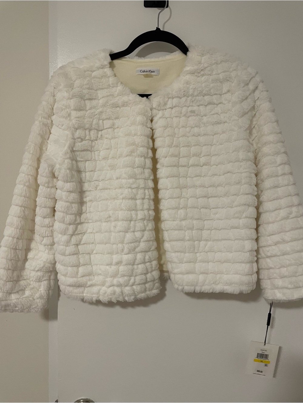 Calvin Klein Cream Faux Fur Ribbed Open-Front Jacket
